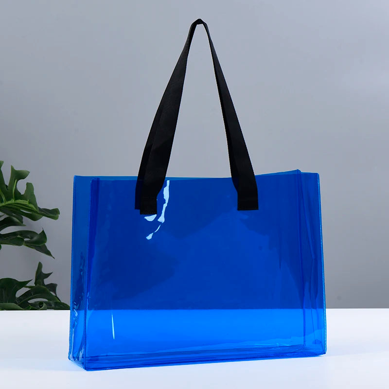 Ready to Ship Can Custom logo Luxury Large Handbags Women Tote Bag Pvc Iridescent Holographic Tote Beach Bag PU Ribbon Handles
