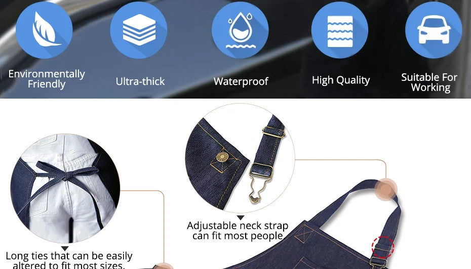 Unisex Simple Denim Apron Kitchen Accessory Sleeveless Apron Cooking Restaurant Barista Work Apron Durable Sanitary Baking Apron