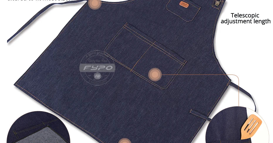 Unisex Simple Denim Apron Kitchen Accessory Sleeveless Apron Cooking Restaurant Barista Work Apron Durable Sanitary Baking Apron