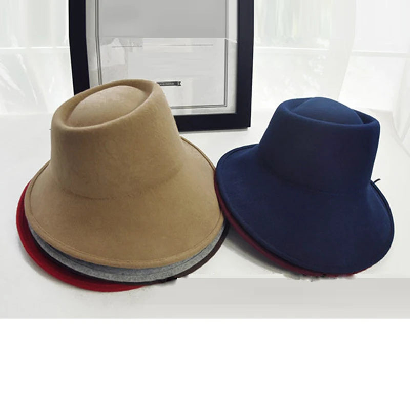 Elegant Women Felt Hat Ladies Winter Hats Wide Brim Fedora Special Tilt Asymmetrical Brim Wedding Church Party Hat Millinery Hat