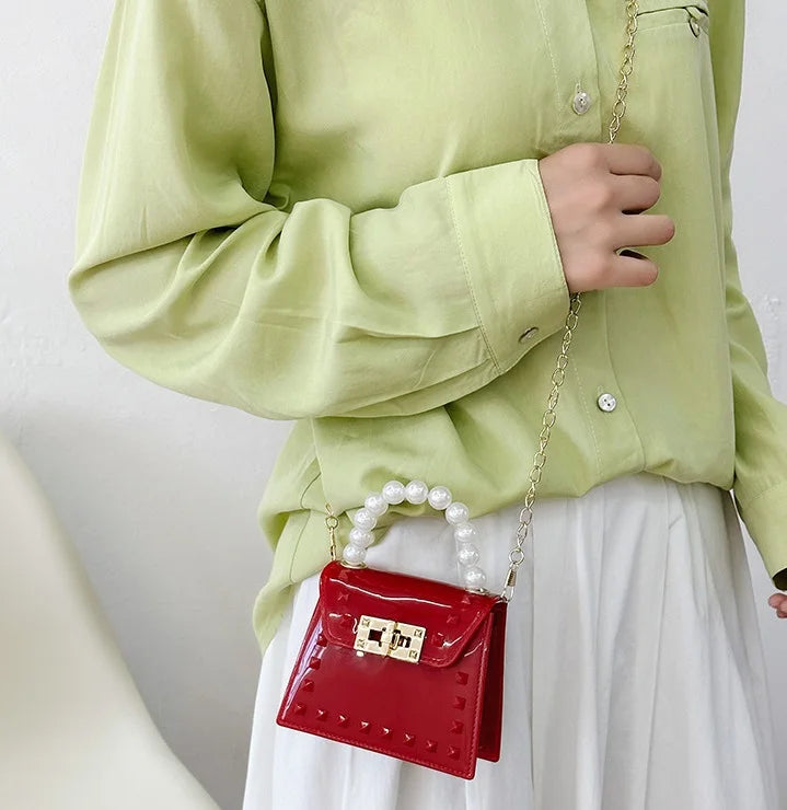 New Summer Fashion Handbag for Young Ladies Small Crossbody Bag with Pearl Chain
