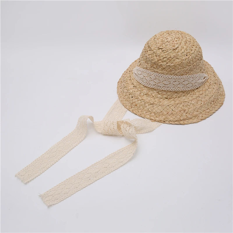 New Summer hats for women Retro flat drooping hat brim hand-made raffia straw hat ladies outdoor sun protection beach straw hat