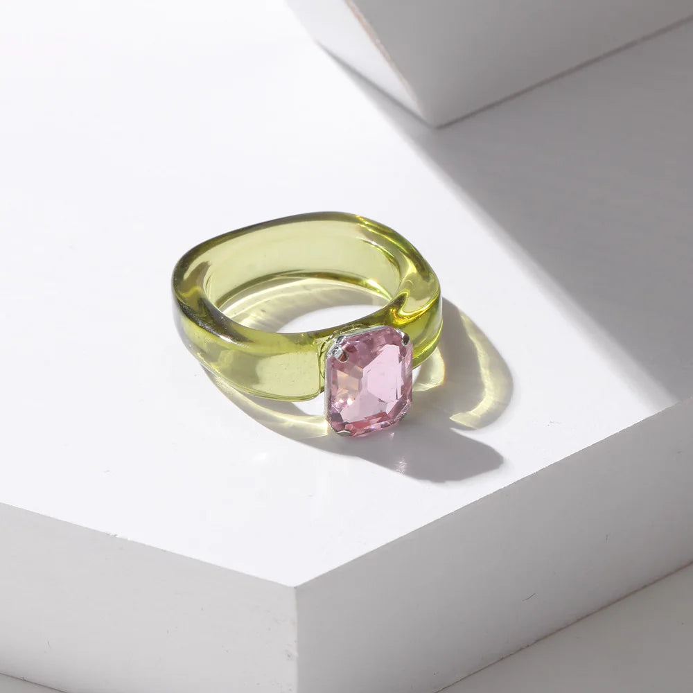 2021 New Colourful Transparent Resin vintage ring simple style Geometric Square Round Rings for Women men unisex Jewelry Gifts