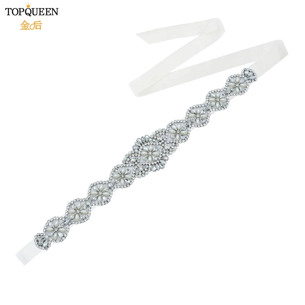 TOPQUEEN Bridal Belts Bling Wedding Women Jewelry Silver Rhinestone Pearl Crystal Sparkly Party Formal Dress Diamond Sash S161