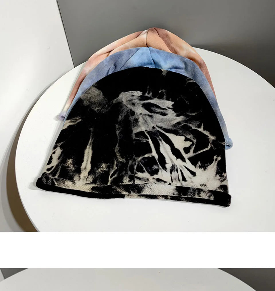 2021 Winter Hats for Women Beanies Tie-dyed cotton pullover cap Cool Hat Girls Autumn Female Beanie Warm Bonnet Cap Wholesale