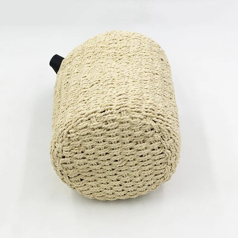 Handmade Women's Handbag Bucket Straw Bag Female Summer Beach Bags Bohemia Woven Bow Top-handle Tote Knitted Drawstring Basket