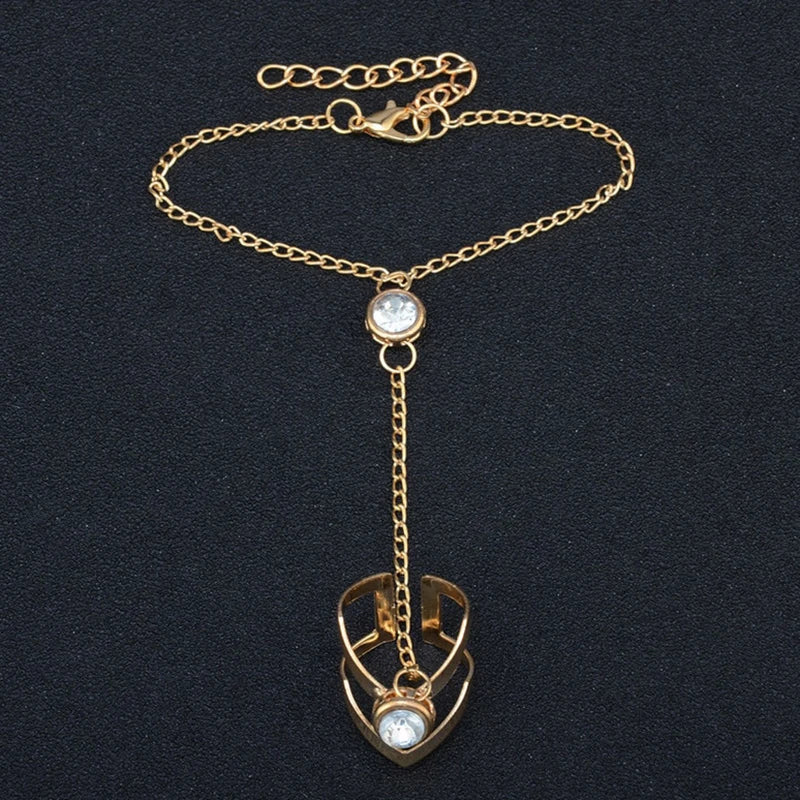 Gold Big Crystal Ring Bracelet For Women Wrist Chain Jewelry Hand Back Chain Fashion Bangles Female Arm Link Ornaments Gifts