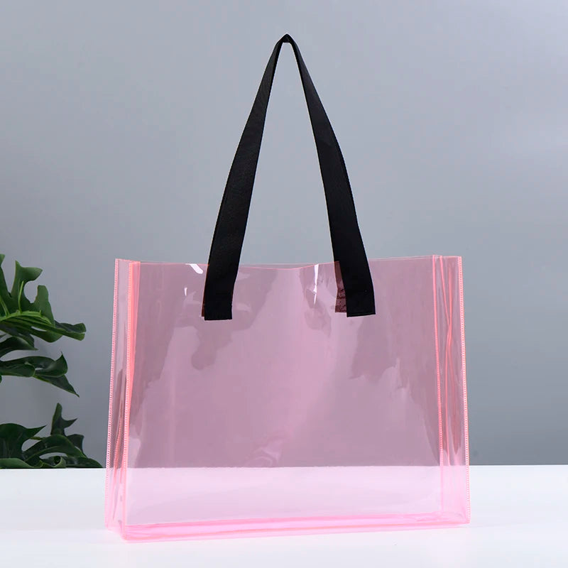 Ready to Ship Can Custom logo Luxury Large Handbags Women Tote Bag Pvc Iridescent Holographic Tote Beach Bag PU Ribbon Handles