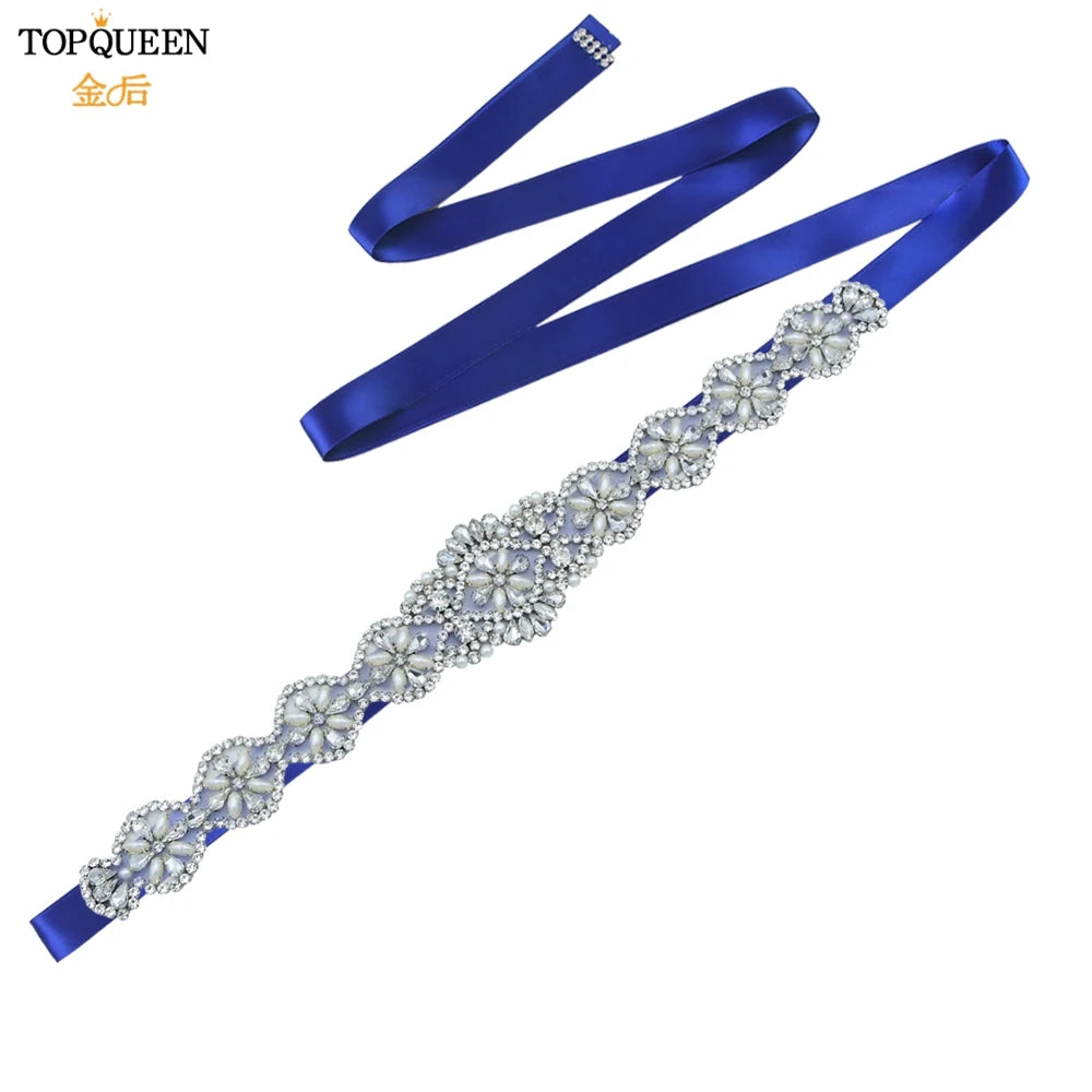 TOPQUEEN Bridal Belts Bling Wedding Women Jewelry Silver Rhinestone Pearl Crystal Sparkly Party Formal Dress Diamond Sash S161