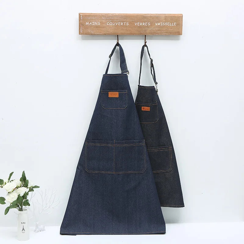 Kitchen Apron Unisex Denim Aprons Adjustable Men Women Apron with Pocket Chefs Cooking Baking Home Cleaner Tool Halter
