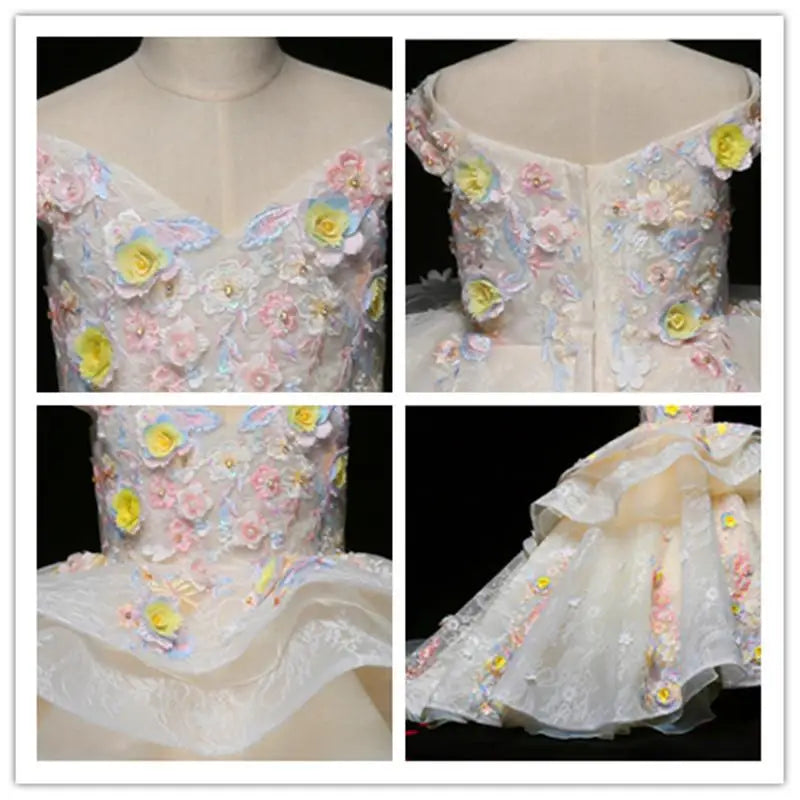 Kids Pageant Evening Gowns Lace Flower Gown Girl Dress Weddings Birthday Party Robe For Girls First Communion Dresses