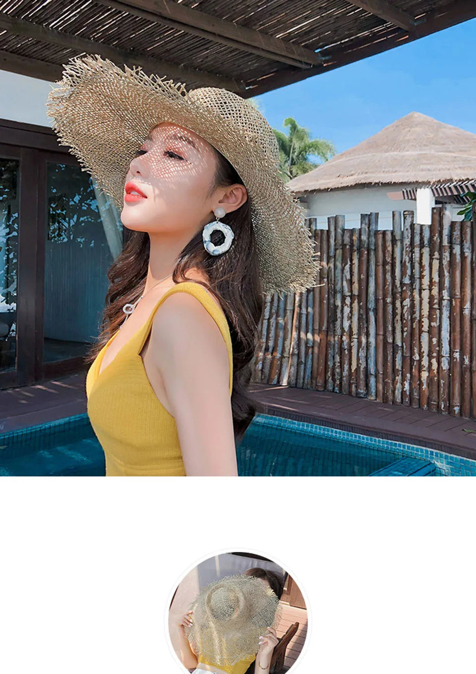 Summer hats for women Retro flat hat brim hand-made Hollow design raffia straw hat ladies outdoor sun protection beach straw hat