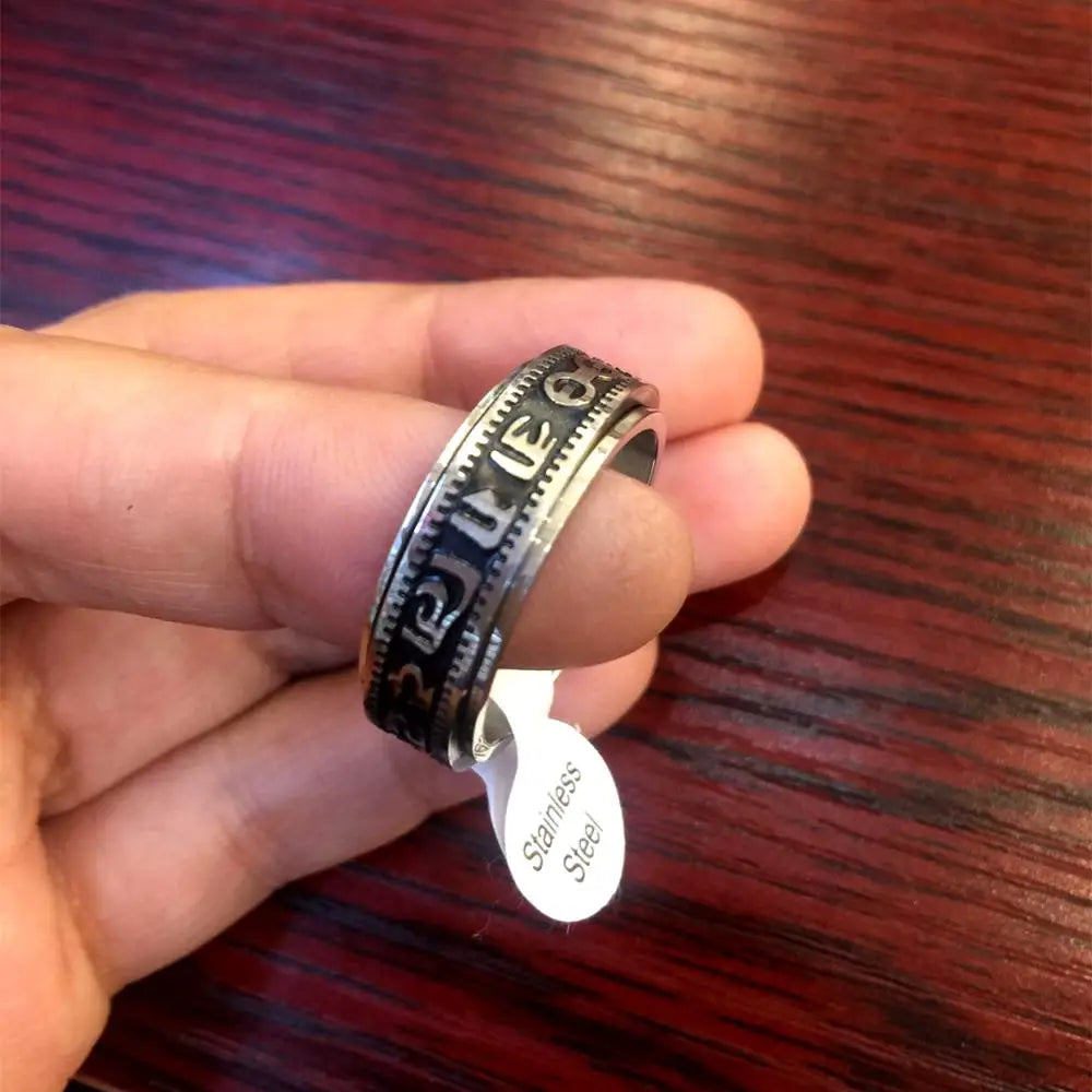 Rotated Ring, Never fade Can Rotate Power Lucky "Om Mani Padme Hum" Sanskrit Buddhist Mantra Ring  Customize Ring Engraved Ring
