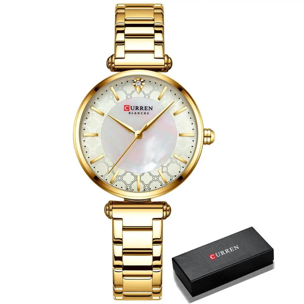 Watches for Women Luxury Brand CURREN Elegant Thin Quartz Wristwatch with Stainless Steel Simple Female Clock