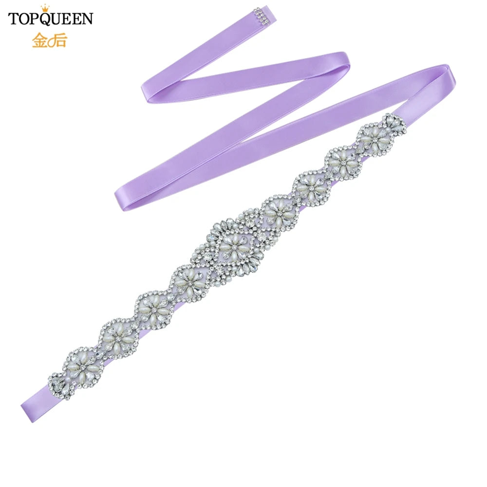 TOPQUEEN Bridal Belts Bling Wedding Women Jewelry Silver Rhinestone Pearl Crystal Sparkly Party Formal Dress Diamond Sash S161