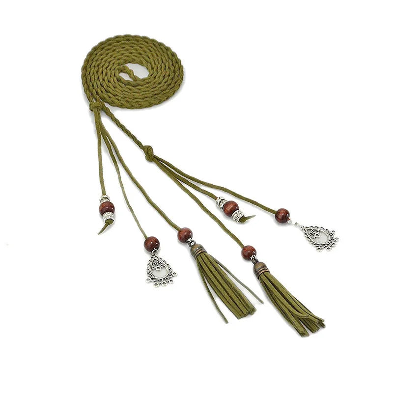 2018 Fashion Women's Handmade Cute Braided Belt Retro Tassel Thin Section Belt Dress Bow Waist Rope Waist Chain Red Bg-642
