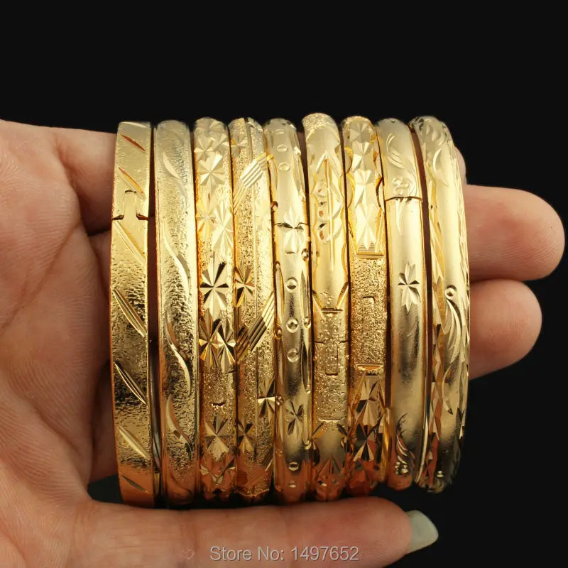 Wholesale Dubai Gold Bangles For Women Men18k Gold Color Wide 6MM Bracelets African/European/Ethiopia Jewelry Bangles