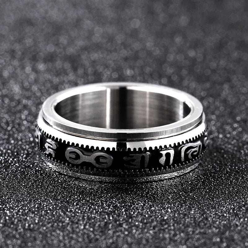 Rotated Ring, Never fade Can Rotate Power Lucky "Om Mani Padme Hum" Sanskrit Buddhist Mantra Ring  Customize Ring Engraved Ring
