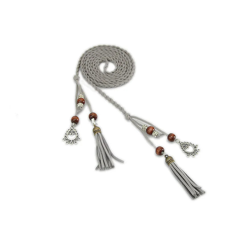2018 Fashion Women's Handmade Cute Braided Belt Retro Tassel Thin Section Belt Dress Bow Waist Rope Waist Chain Red Bg-642