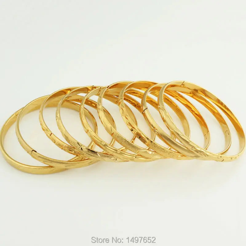 Wholesale Dubai Gold Bangles For Women Men18k Gold Color Wide 6MM Bracelets African/European/Ethiopia Jewelry Bangles