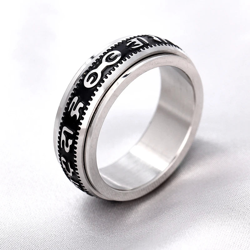 Rotated Ring, Never fade Can Rotate Power Lucky "Om Mani Padme Hum" Sanskrit Buddhist Mantra Ring  Customize Ring Engraved Ring