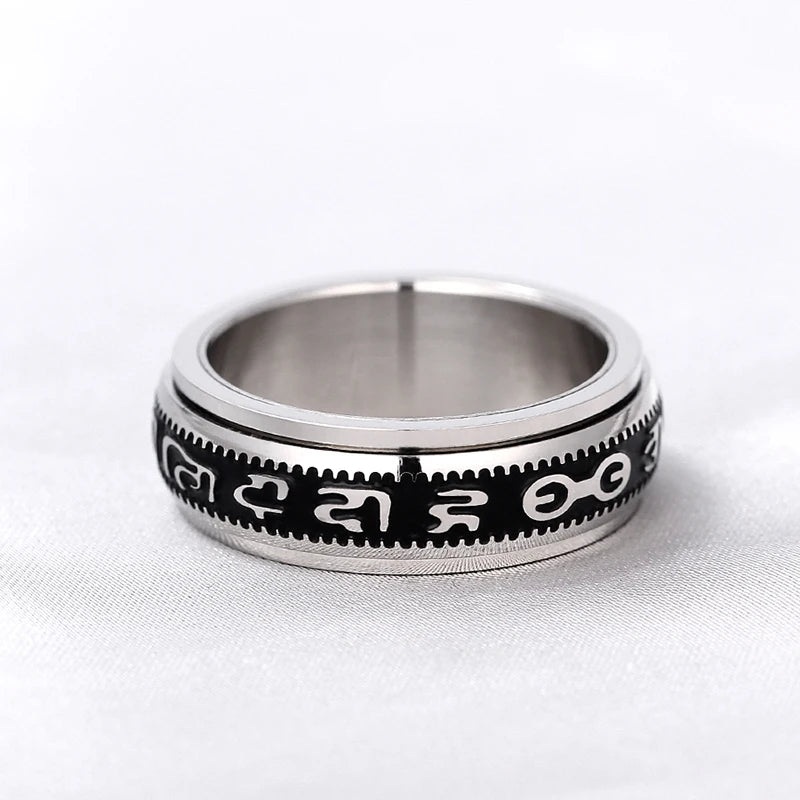 Rotated Ring, Never fade Can Rotate Power Lucky "Om Mani Padme Hum" Sanskrit Buddhist Mantra Ring  Customize Ring Engraved Ring