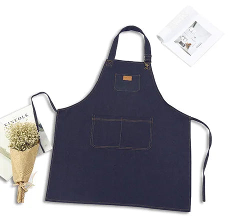Unisex Simple Denim Apron Kitchen Accessory Sleeveless Apron Cooking Restaurant Barista Work Apron Durable Sanitary Baking Apron