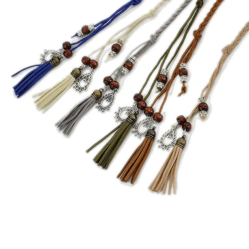 2018 Fashion Women's Handmade Cute Braided Belt Retro Tassel Thin Section Belt Dress Bow Waist Rope Waist Chain Red Bg-642