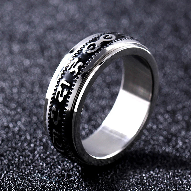 Rotated Ring, Never fade Can Rotate Power Lucky "Om Mani Padme Hum" Sanskrit Buddhist Mantra Ring  Customize Ring Engraved Ring