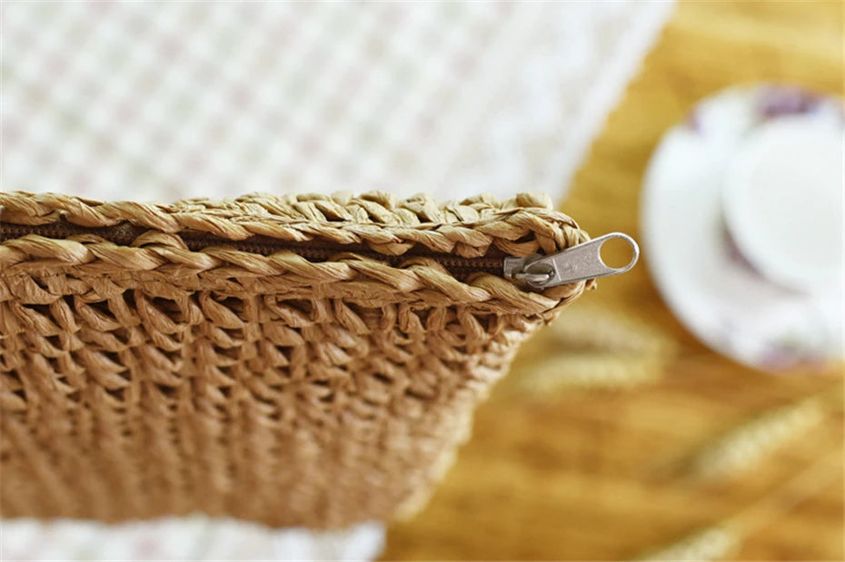 Women Handbag Summer Beach Bag Rattan Woven Handmade Knitted Straw Large Capacity Totes Leather Women Shoulder Bag Bohemia New