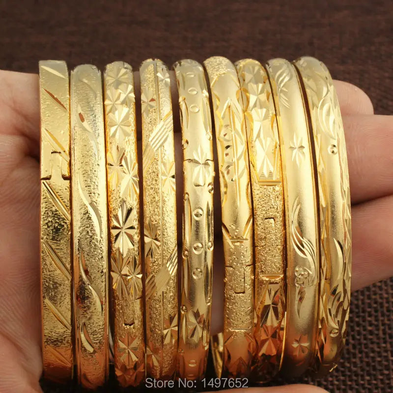 Wholesale Dubai Gold Bangles For Women Men18k Gold Color Wide 6MM Bracelets African/European/Ethiopia Jewelry Bangles