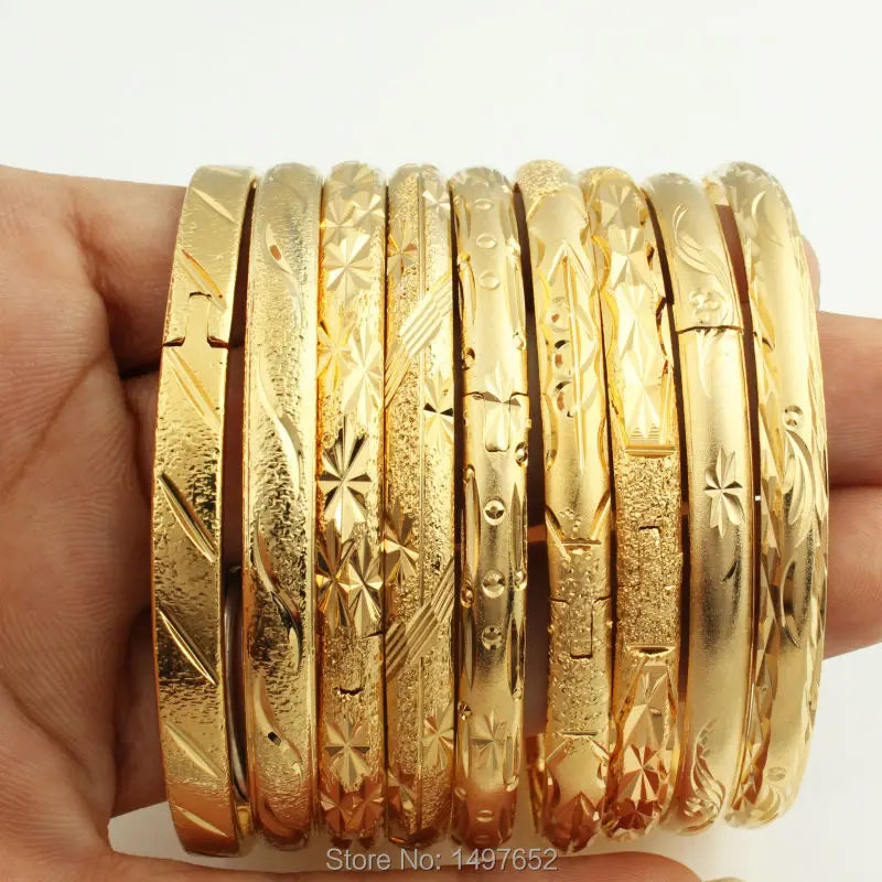 Wholesale Dubai Gold Bangles For Women Men18k Gold Color Wide 6MM Bracelets African/European/Ethiopia Jewelry Bangles