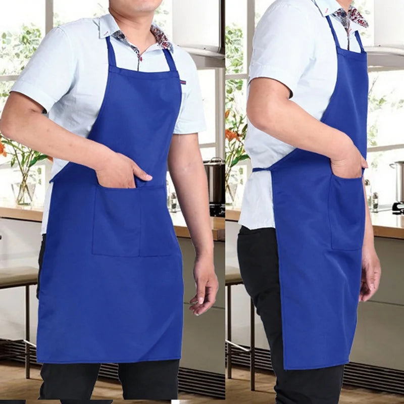 Kitchen Cooking Apron Women Men Solid Color Thicken Household Cleaning Sleeveless Cotton Polyester Apron Cotton Double Pocket