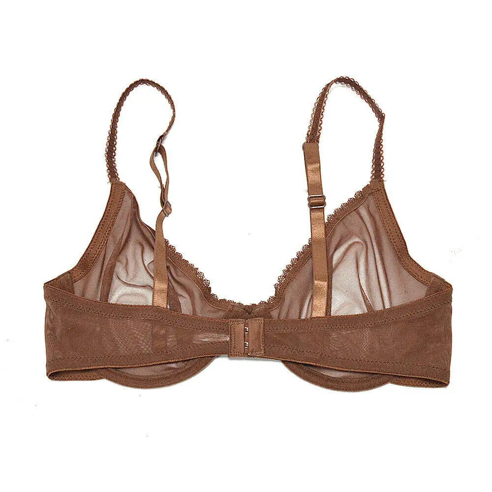 New Women Hollow bra see through sexy gauze mesh transparent ultra thin Bras B C D E F 75 80 85 90 95 100 US EU UK Dropshipping