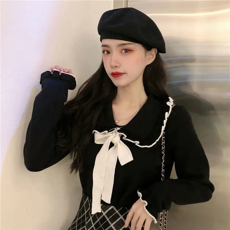 Woman Sweaters Femme Chandails Women's Doll Collar Knitted Top Sweater Autumn and Winter Pull Hiver