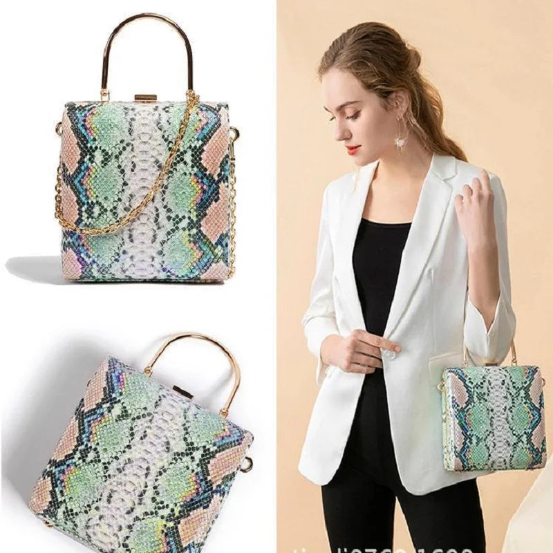 2021 Top Grade Designer Purse Famous Brands Polynesian Print Lady Bags Fashion Clutches Snake Skin Handbags for Women
