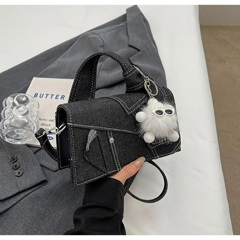 Women Small Shoulder Bags Quilted Crossbody Distressed Jean Denim Purse Evening Bag Clutch Handbag with Chain Strap