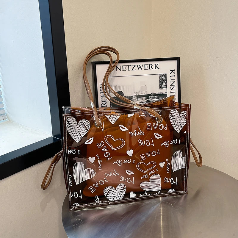 Fashionable New Ladies' Handbag Young Lady Large Transparent Tote Bag for Girls