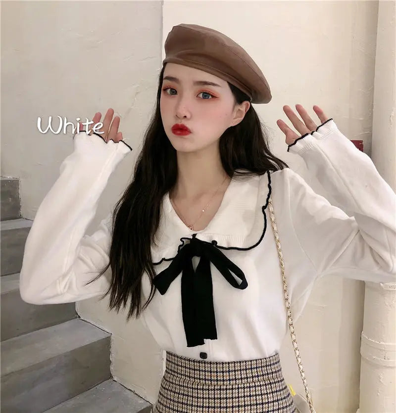 Woman Sweaters Femme Chandails Women's Doll Collar Knitted Top Sweater Autumn and Winter Pull Hiver