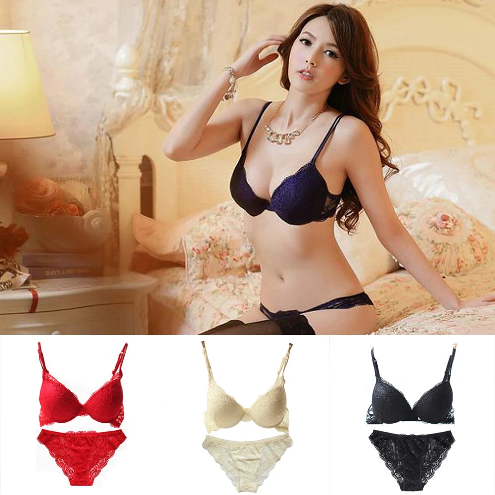 New Women's Push Up Sexy Bra Set  Black Underwear&Panties Comfortable Breathable Bra Set Sexy Good Lace Underwear For Women