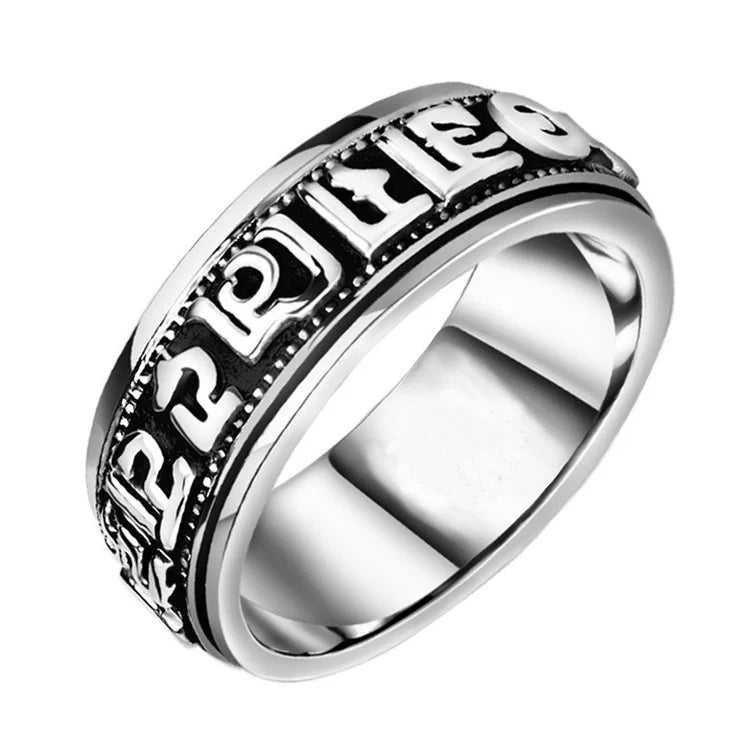 Rotated Ring, Never fade Can Rotate Power Lucky "Om Mani Padme Hum" Sanskrit Buddhist Mantra Ring  Customize Ring Engraved Ring