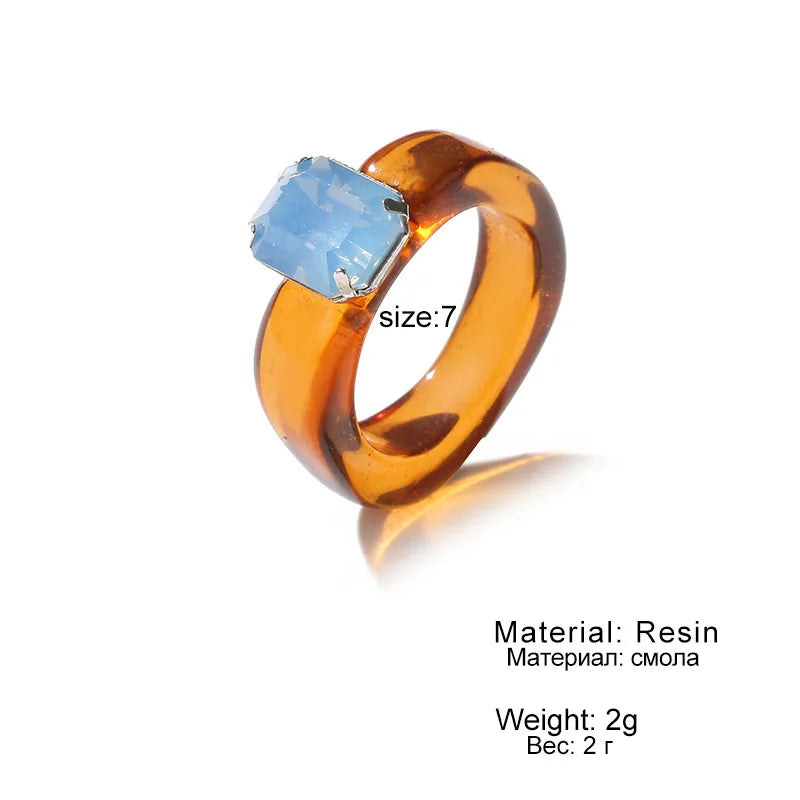2021 New Colourful Transparent Resin vintage ring simple style Geometric Square Round Rings for Women men unisex Jewelry Gifts