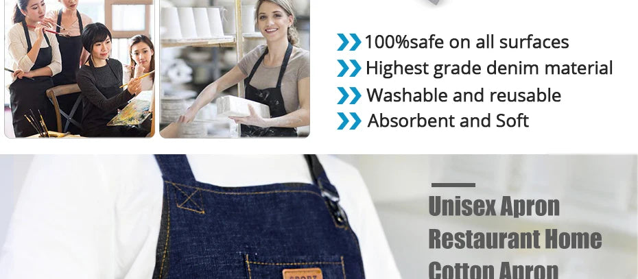 Unisex Simple Denim Apron Kitchen Accessory Sleeveless Apron Cooking Restaurant Barista Work Apron Durable Sanitary Baking Apron