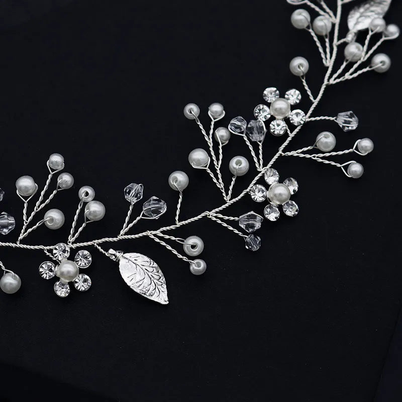 SLBRIDAL Handade Alloy Leaf Crystal Rhinestones Bridal Hairbands With Comb Wedding Headband Hair accessories Bridesmaids Jewelry