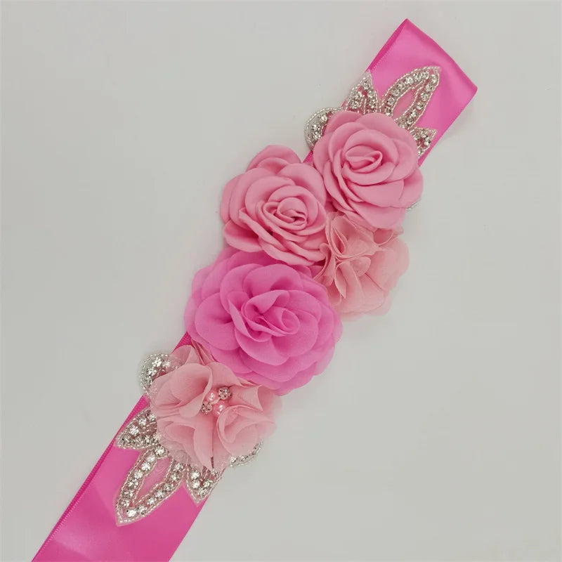 Hot sale wedding belt silk rose belt bridal pearl rhinestone flower belt bridal dress beaded handmade rose wedding belt
