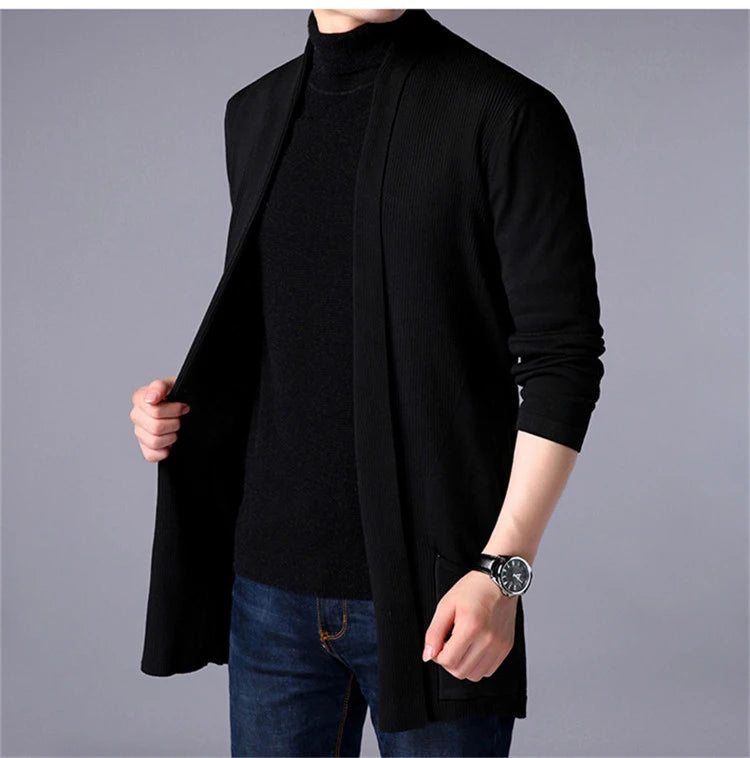 Sweater Coats Men New Fashion 2025 Autumn Men's Slim Long Solid Color Knitted Jacket Fashion Men's Casual Sweater Cardigan Coats