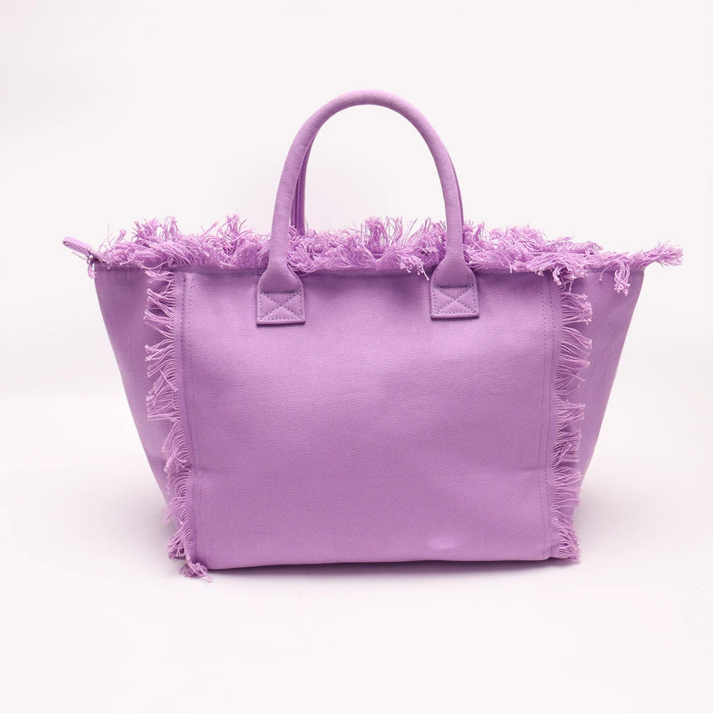 USA Warehouse Free Shipping Tassels Tote Bag Large Capacity Multi Colors Canvas Travel Beach Handbags for Women and Girls