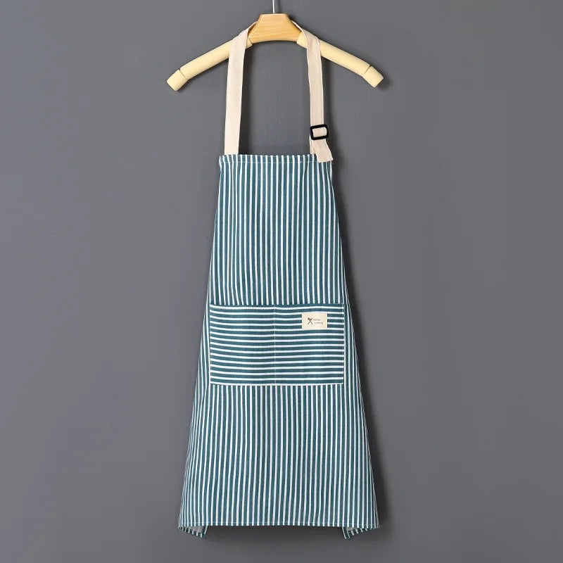 Kitchen Cooking Apron Cotton Linen Stripe Printed Anti-oil Sleeveless Aprons for Men Women Cooking Baking Waist Apron