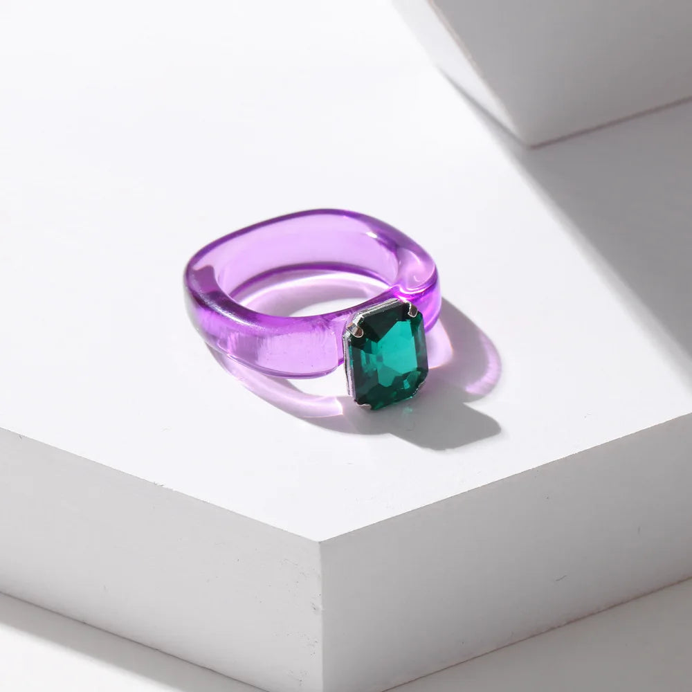 2021 New Colourful Transparent Resin vintage ring simple style Geometric Square Round Rings for Women men unisex Jewelry Gifts