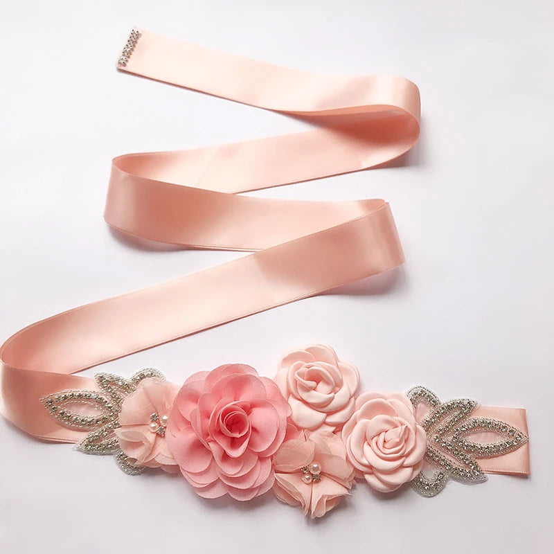 Hot sale wedding belt silk rose belt bridal pearl rhinestone flower belt bridal dress beaded handmade rose wedding belt